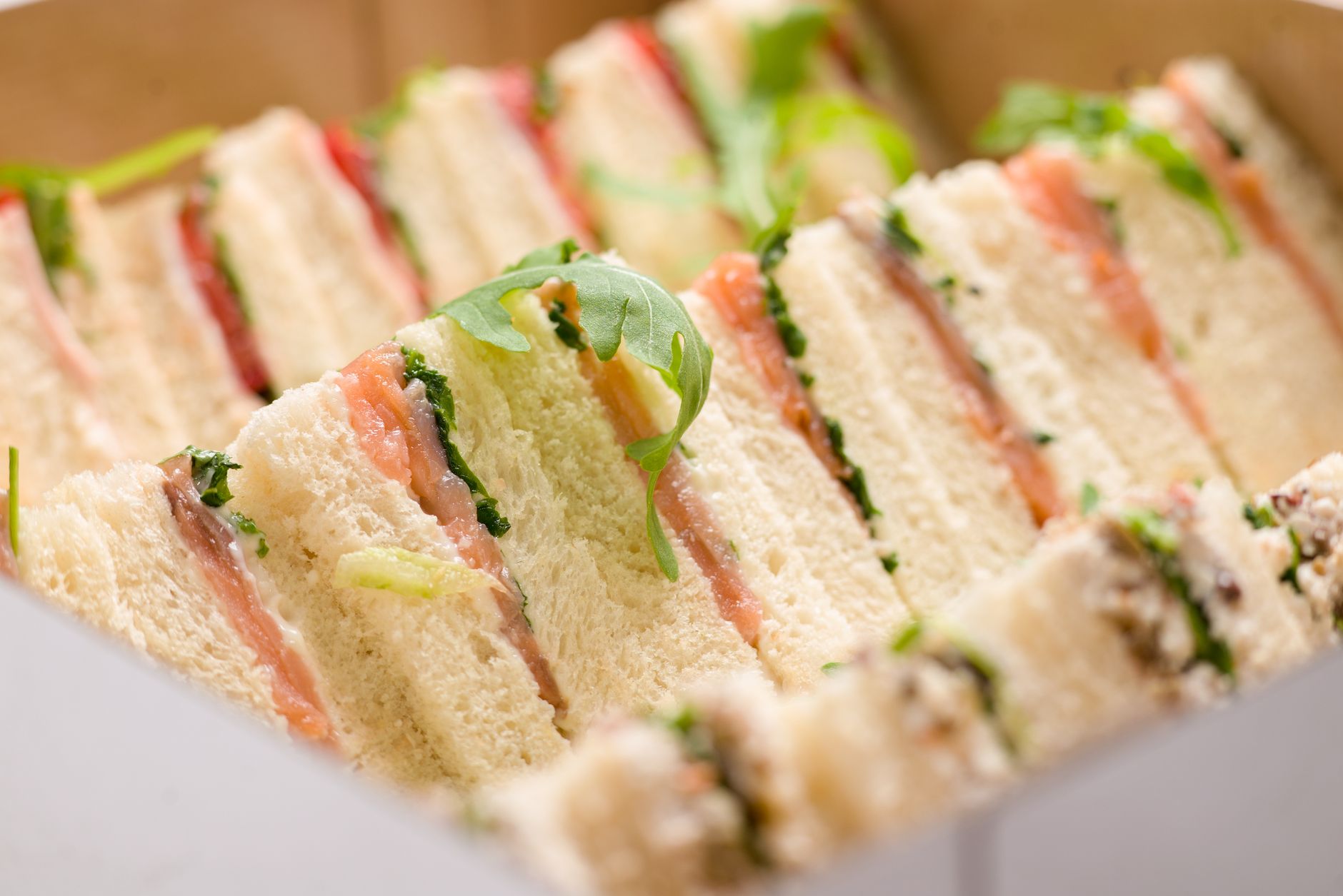 Gourmet sandwiches with fresh ingredients in a catering platter. Photo by Novkov Visuals on Pexels